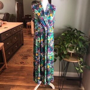 Anthony Richards Womens Floral Maxi Dress Sz M Vneck Tropical Resort Sleeveless